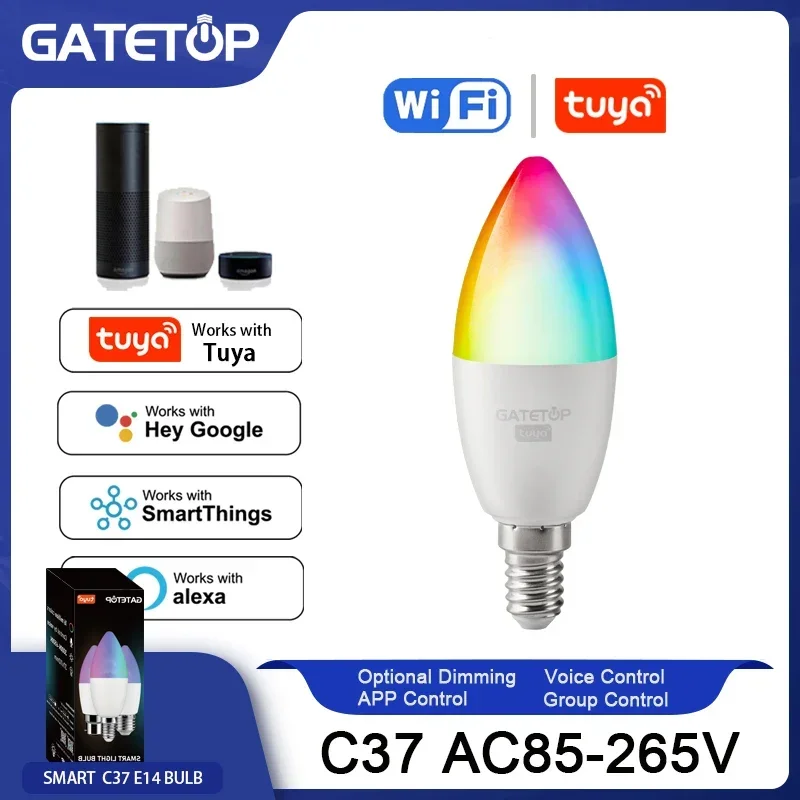 

Tuya Rgb Bulb 6W Smart C37 E14 Light Dimmable Wifi Led Magic Lamp AC 110V 85V-265V Work With Alexa Google Home