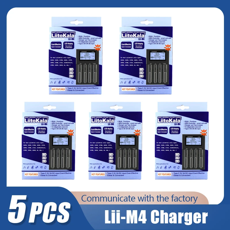 5PCS LiitoKala Lii-M4 Lii-M4S 18650 Smart Charger LCD Display for 26650 21700 18500 20700 21700 16340 CR123A AA AAA battery