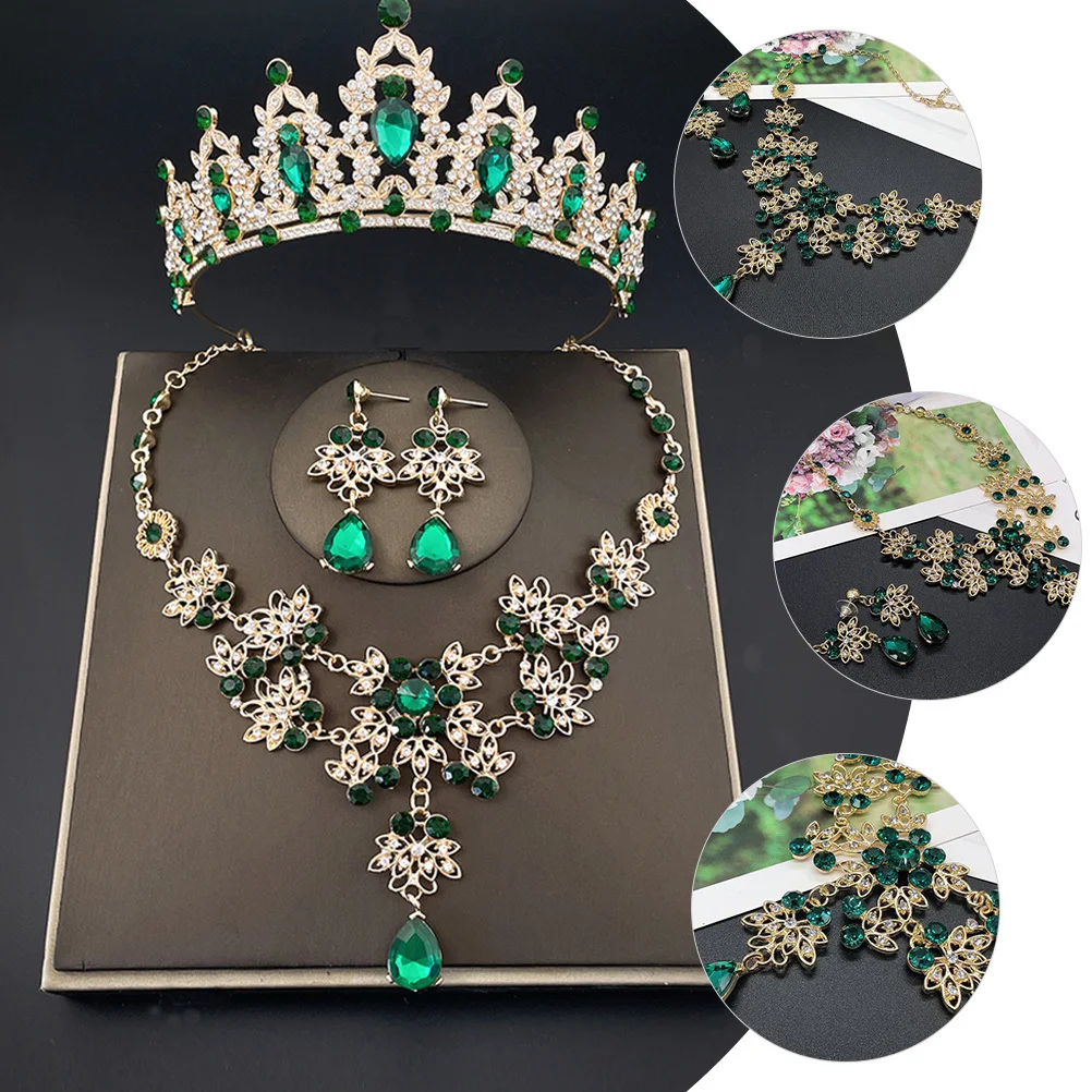 

Crown Necklace Earring Set Wedding Tiara Collar Princess for Jewelry Zinc Alloy Bridal Jewellery