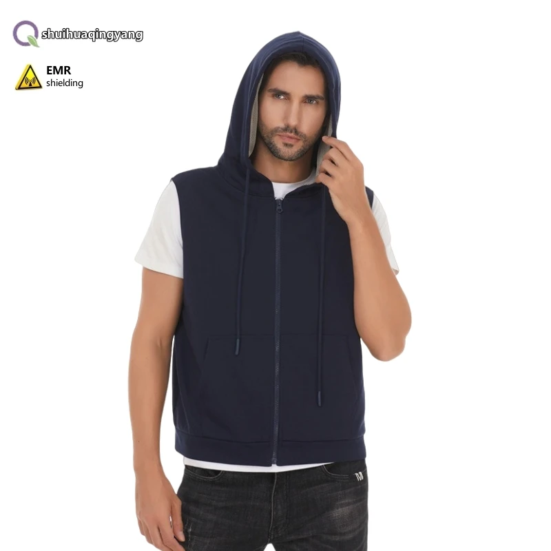 Electromagnetic radiation protective silver fiber lined hooded vest, high and low frequency full protection antibacterial vest