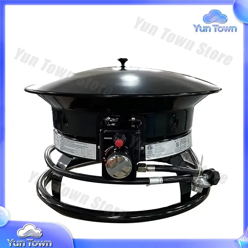 Portable Gas Fire Pit for Outdoor Use 19 inch 21 inch Diameter with Grill Grid Volcanic Rock Adjustable Flame Firepit for