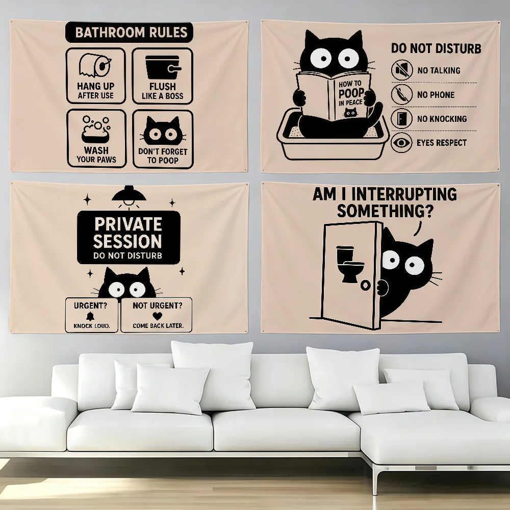 Funny Cat Bathroom Session Flag Party Club Outdoor Interior Wall Decoration Banner Fans Gift Print Decor Flag