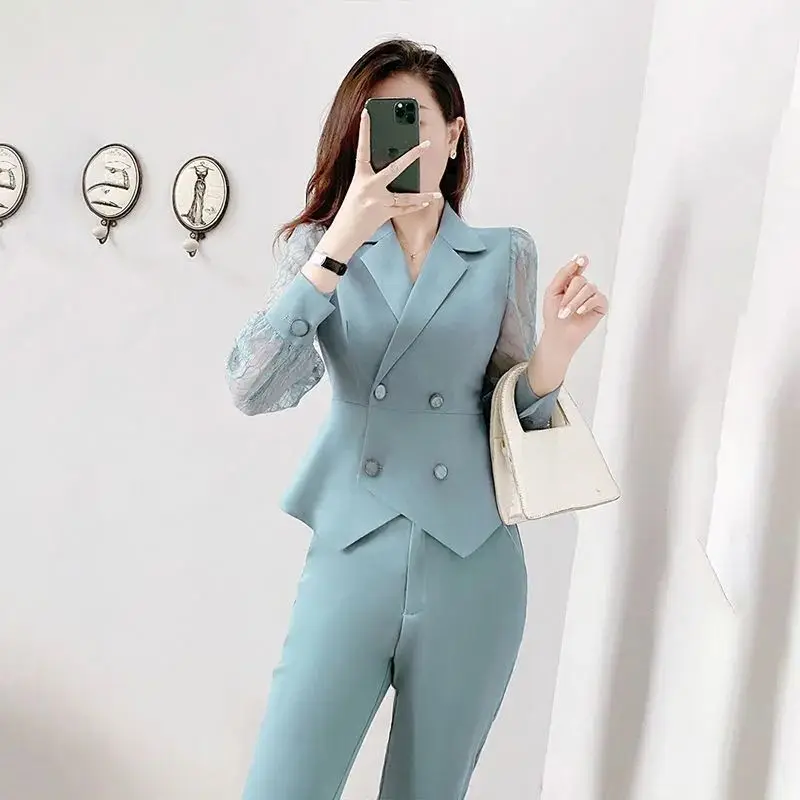 Spring and Autumn Professional Suit Suit Goddess Fashion Temperament Lace Small Suit Foreign Style Age Reduction Two-piece Suit