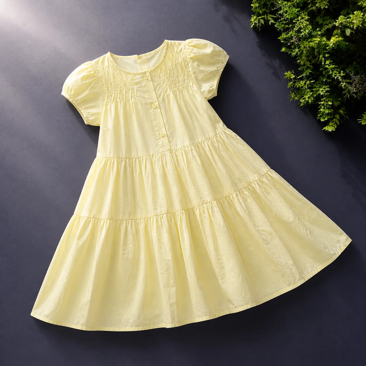 Girls Summer Dresses Yellow Casual Maxi Sundress Boho Tiered Flowy Short Sleeve Beach Dresses For Girls 6-12 Years Kids Clothes