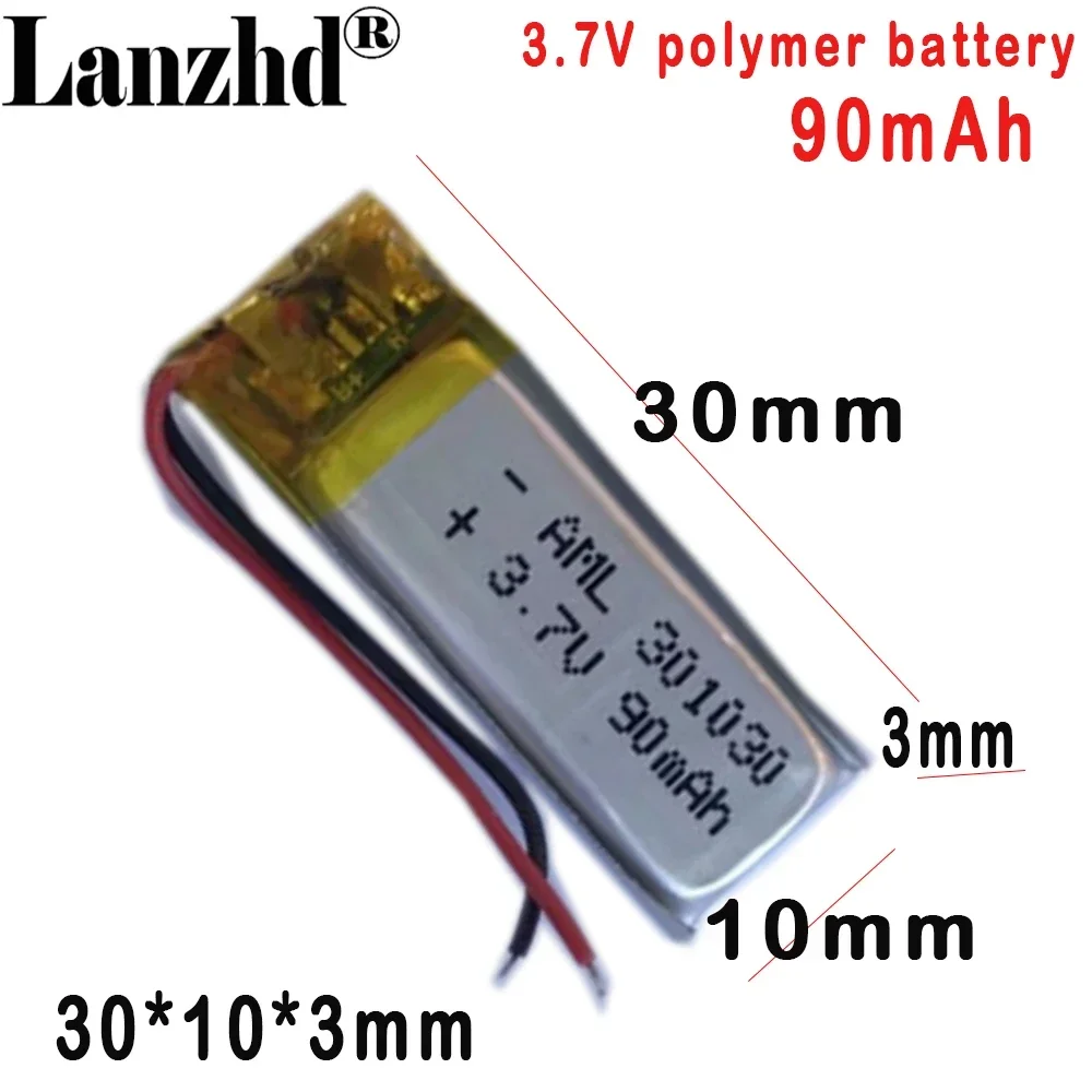 301030 Li Polymer lithium battery 90MAH 3.7V For Bluetooth headset smart wearable speaker LED