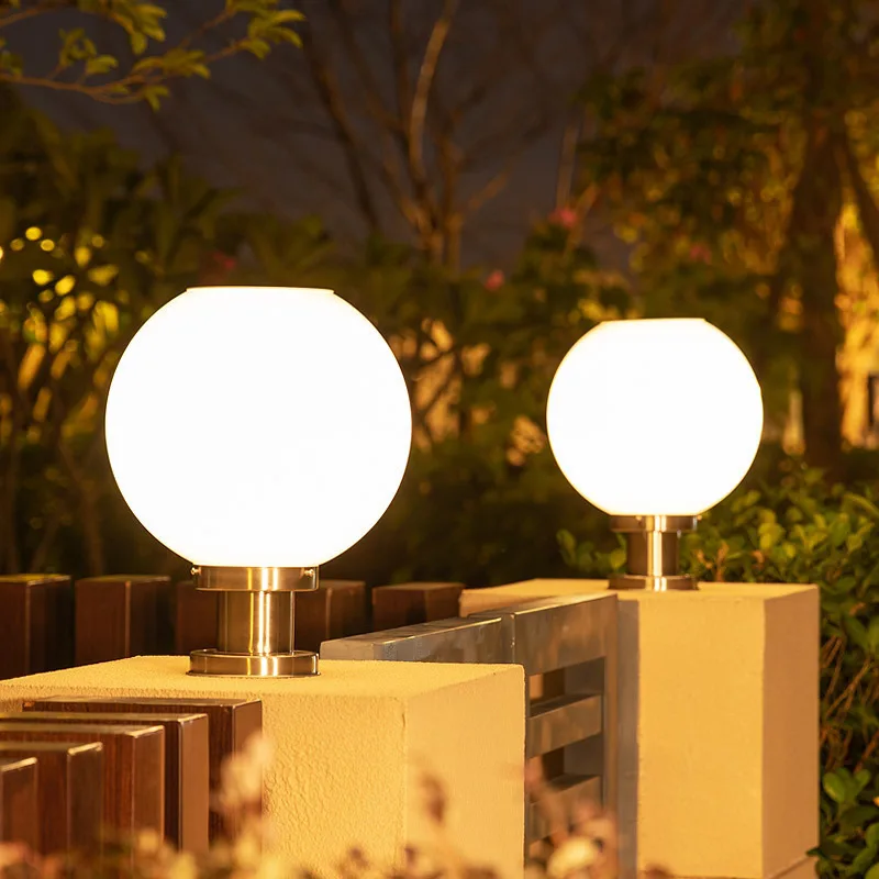 

2PCS CHAOYIDIAN Solar Powered Sound Activated Pillar Light Waterproof European Style Round Outdoor Post Lamp for Garden Villa