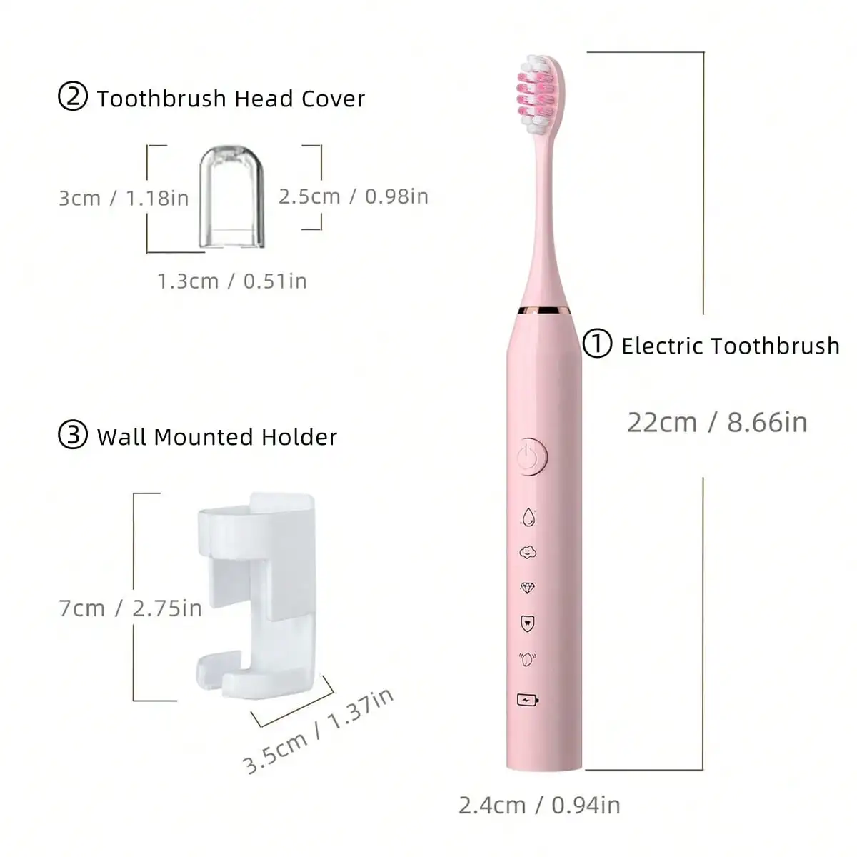 

Electric Toothbrush with 8 Replacement Heads, Wall Bracket & Dust Cover. USB rechargeable, 5 cleaning modes, IPX7 waterproof. Portable oral care tool for home, travel and business trips, gift box packed