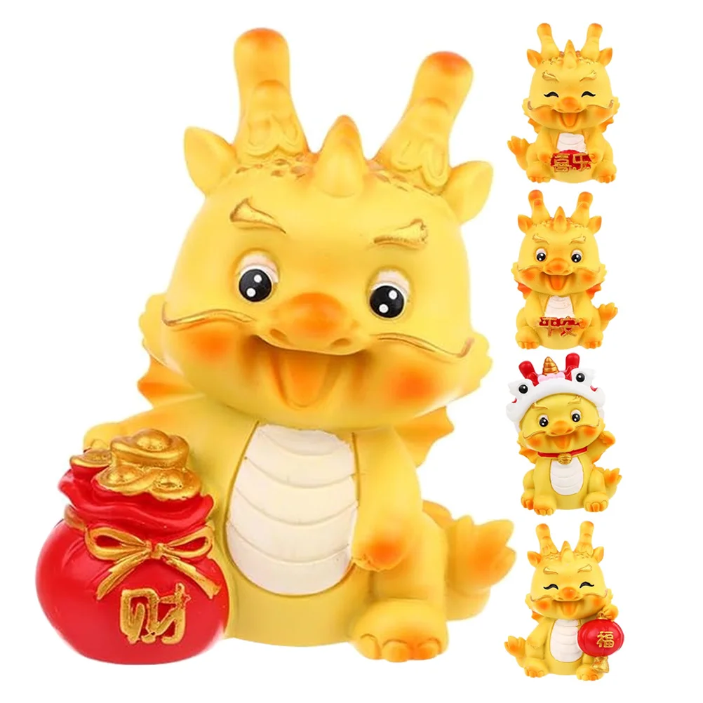 5Pcs Resin Dragon Decor Miniature Figurines Creative Design for Car Home Garden Adornment Mini Resin Dragon Statues