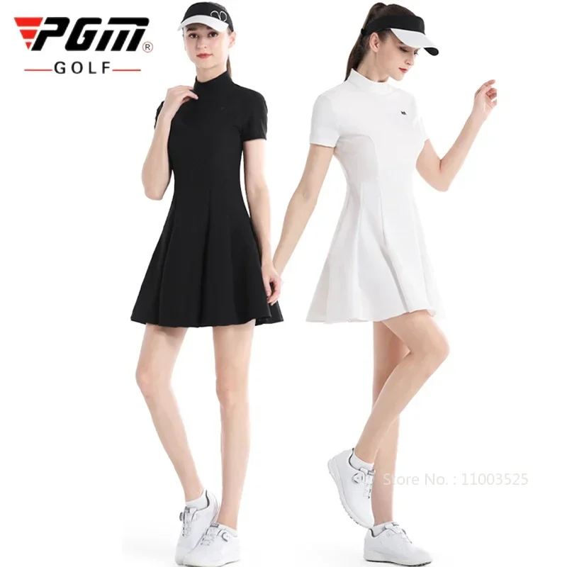 Pgm Golf Wear Women\'s Short Sleeve Ruffle Dress Outdoor Breathable High Waist Dresses Lady Korean Style Anti-exposure Skirt