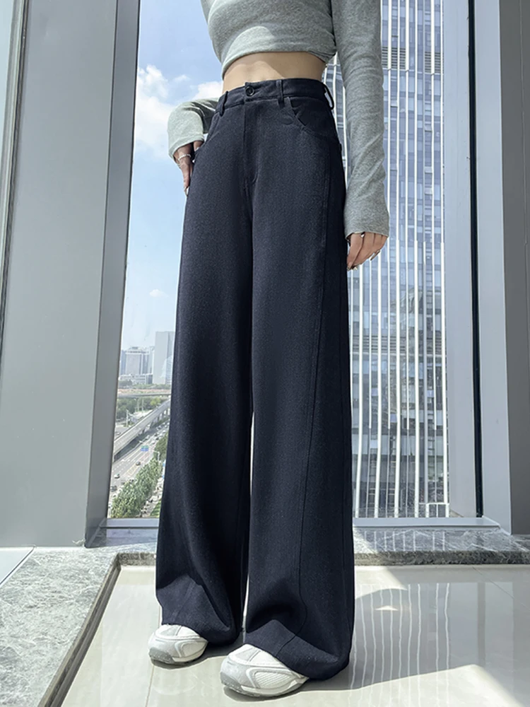 ハイウエストドレープワイドレッグカジュアルパンツ レディース 韓国風 スリムフィットスーツパンツ 多用途 高級感 秋 20...