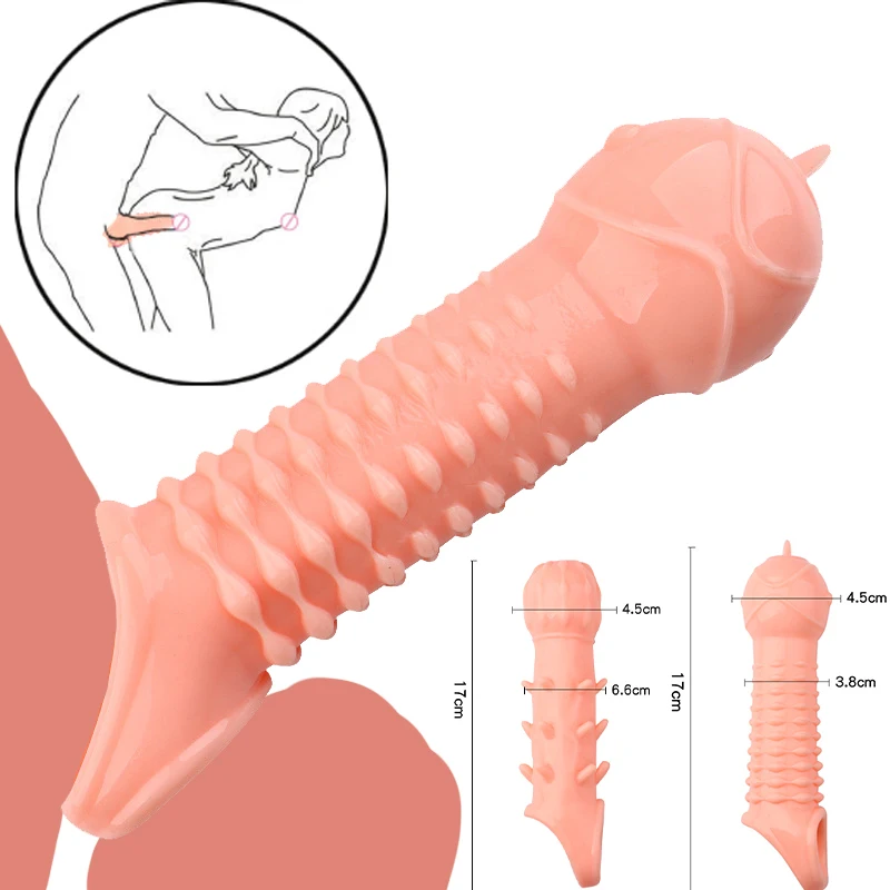 Silicone Reusable Penis Sleeve Flexible Glans Penis Enlarger Extender Delay Ejaculation Massage Vagina Adult Sex Toys For Men