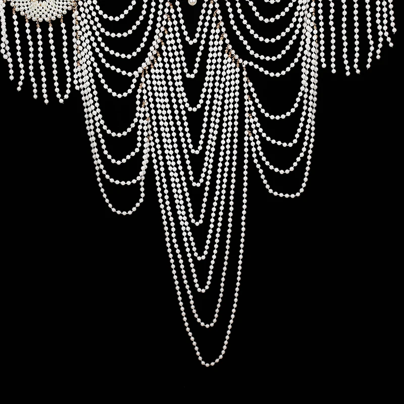 Hazem Story 섹시한 여성 진주 바디 체인 브래지어 목도리 패션 조절 가능한 크기 어깨 목걸이 탑 체인 웨딩 드레스 진주