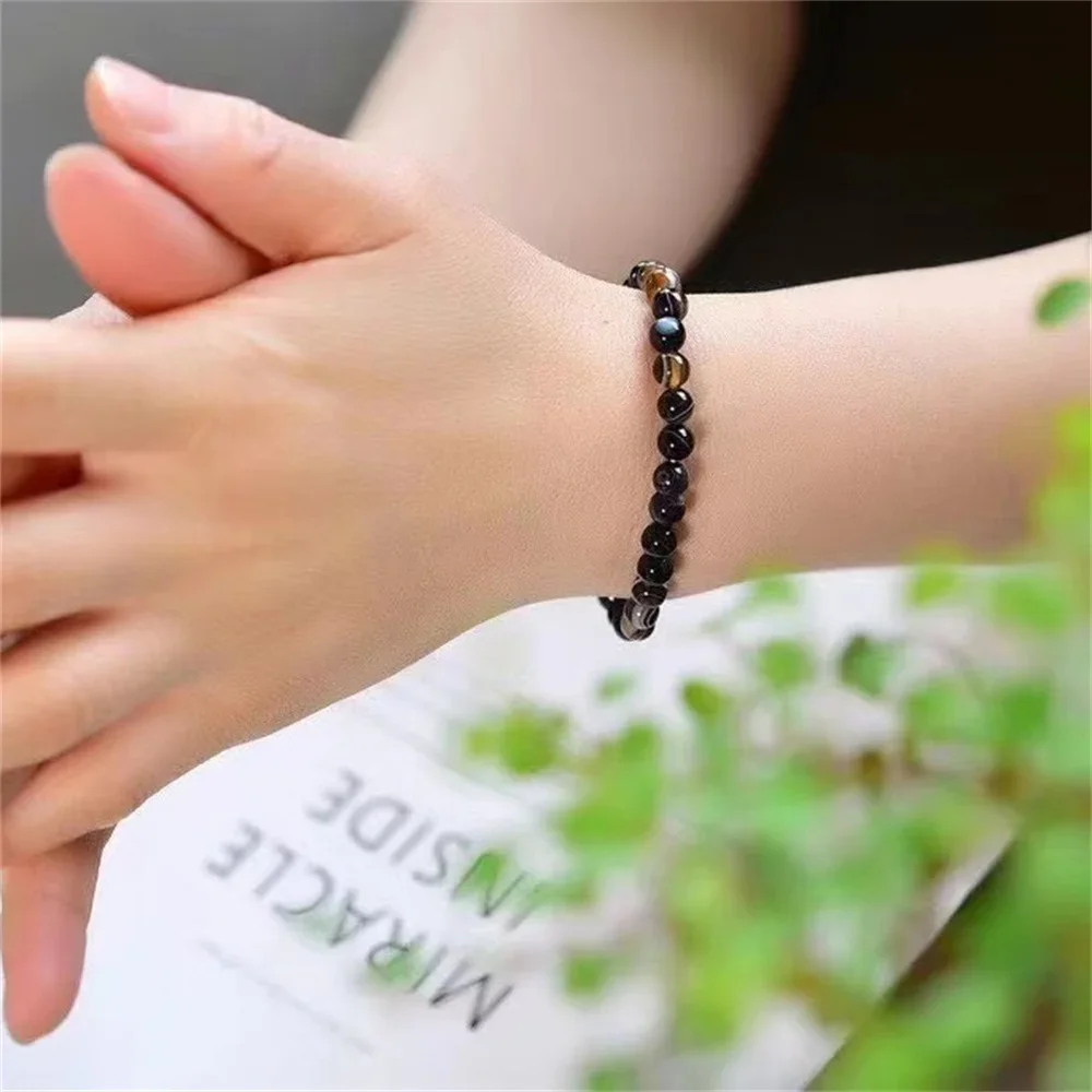 Charm Natural Stone Beads Bracelet for Women 6-12mm Brown Agate Round Crystal Unisex Energy Cured Jewelry Beading Gift Girls