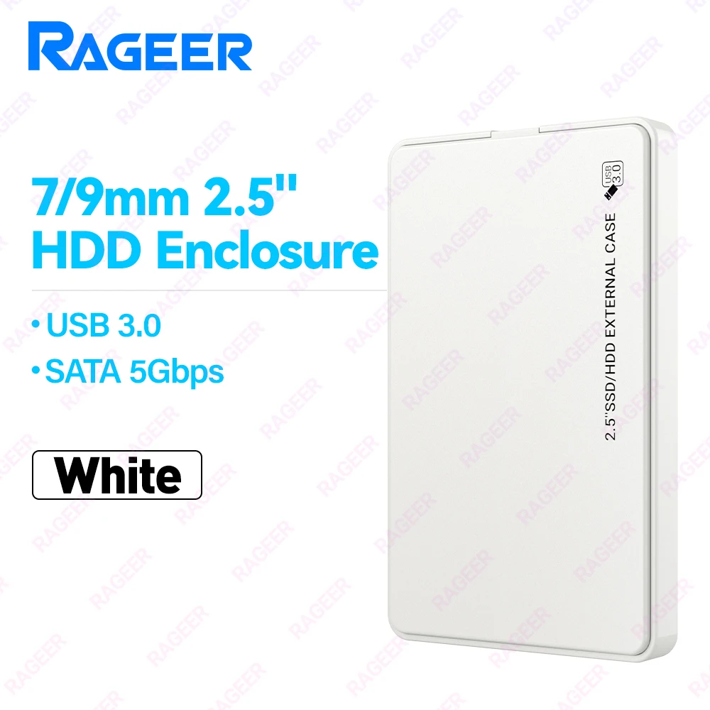RAGEER 2,5-inch HDD-behuizing 5 kleuren externe harde schijfbehuizing USB3.0 naar SATA 3.0 5 Gbps harde schijfbehuizing voor 7 mm / 9,5 mm 2,5-inch HDD