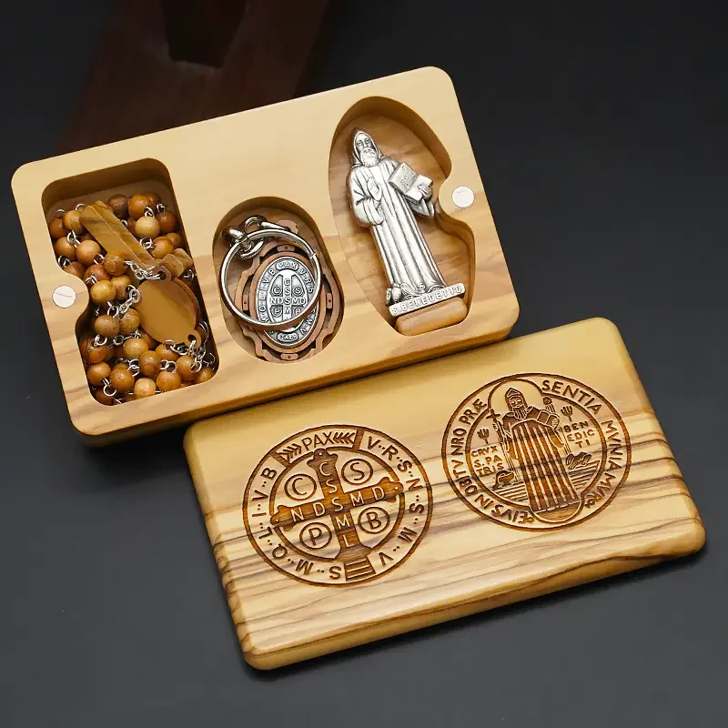 Olive Saint Benedict Rose Bead Set with Christ Adornment Exquisite Gift Box for Festivals and Commemorative Gifts