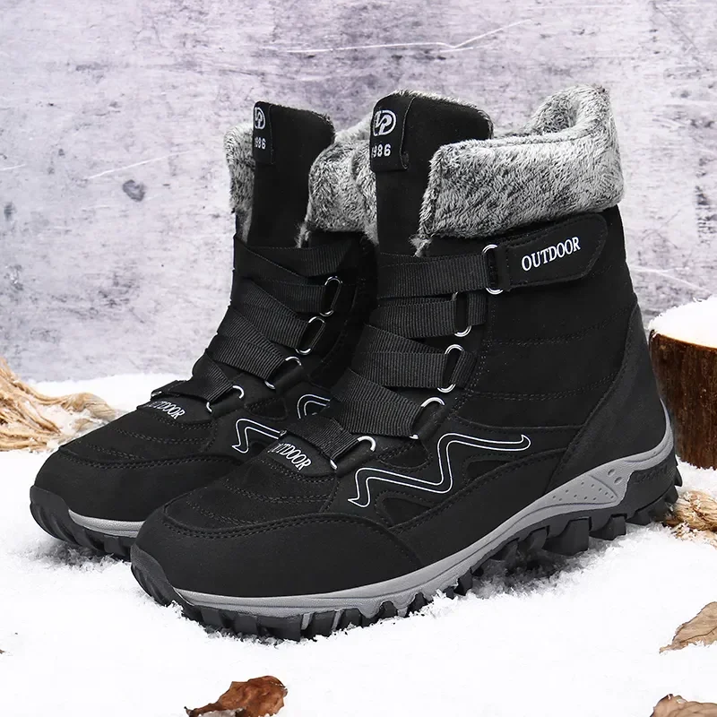 Bottes de neige imperméables coordonnantes pour hommes, fourrure, peluche, chaud, rinçage, randonnée en plein air, chaussures de travail, grande taille, hiver, nouveau