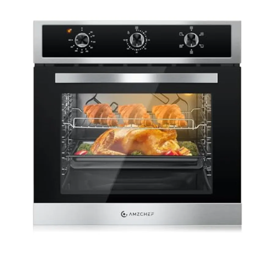 24 Single Wall Oven 2.65 Cu.Ft. Built-in Electric Wall Oven with 5 Cooking Functions 360 Rotating Rotisserie 2200W Mechanical K