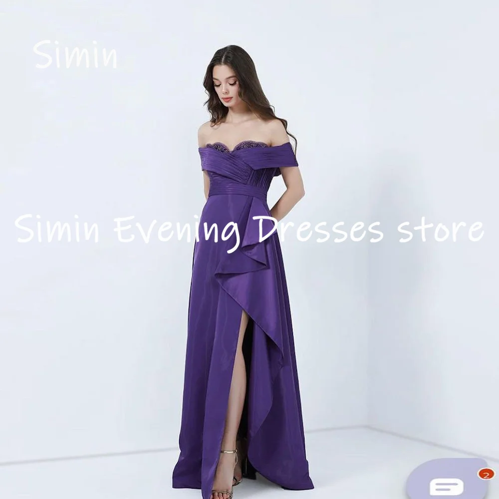 

Simin Satin A-line Off-the-shoulder Neckline Ruffle Formal Prom Gown Floor-length Evening Elegant Party dresses for women 2023