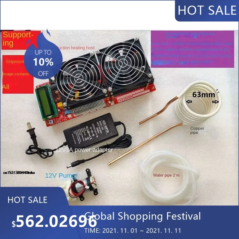 4018 3000W ZVS high frequency induction heater module fly back to drive heater good heat dissipation + coil + pum 002