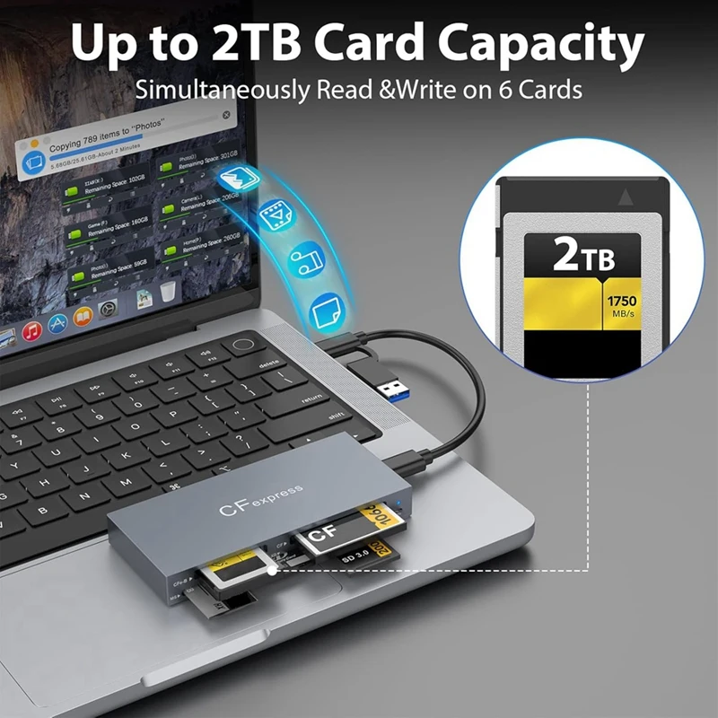 Lector de tarjetas 6 en 1 Cfexpress tipo B, adaptador de memoria para Cfexpress tipo B/SD/TF/CF/XD/MS,USB 3,2 Gen 2 10gbps