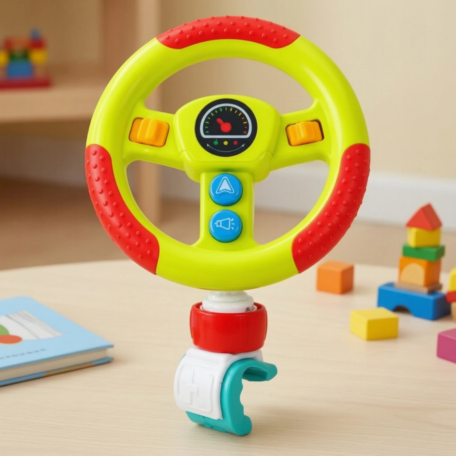 Steering Wheel Toy Light-up Steering Wheel Toy with Clamp Mounting Base Portable Fine Motor Skill Building for Young Children