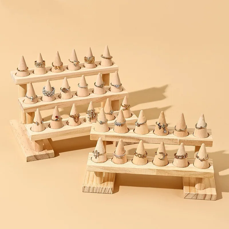 Simple Solid Wood Cone Ring Display Rack Jewelry Rack Ring Rack Display Jewelry Rack Live Stream Stall Props