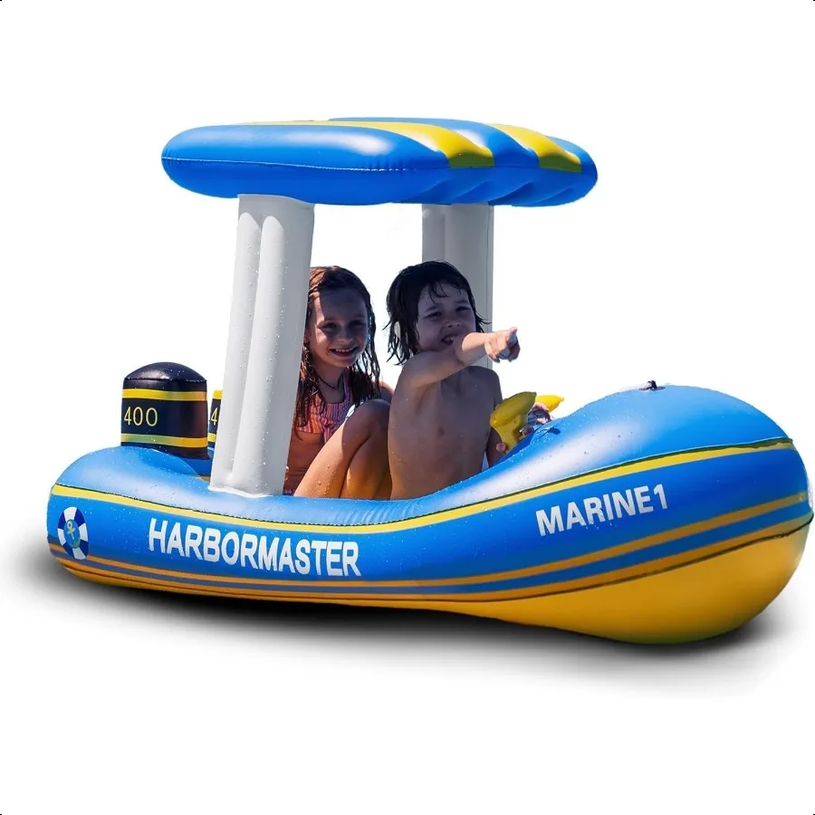 

Zone Tech Boat Iatable Pool Floats Toddler Harbor Master Patrol Iatable Boat Pool Float Ride On Fun Water Toy Squirter Pool Toy