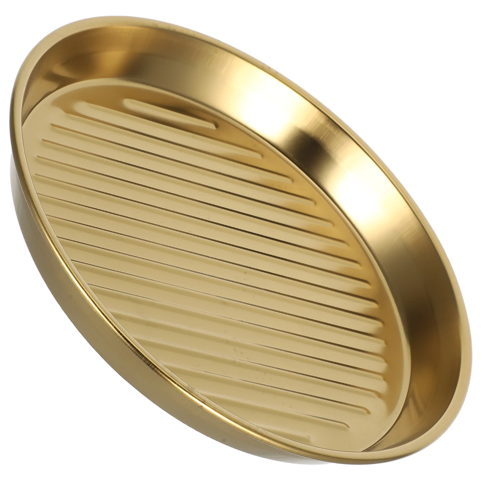 

Round Stainless Steel Barbecue Plate Gold Color Grilling Seafood Steak Snack Filter Oil Fries Kitchen Bar Supplies