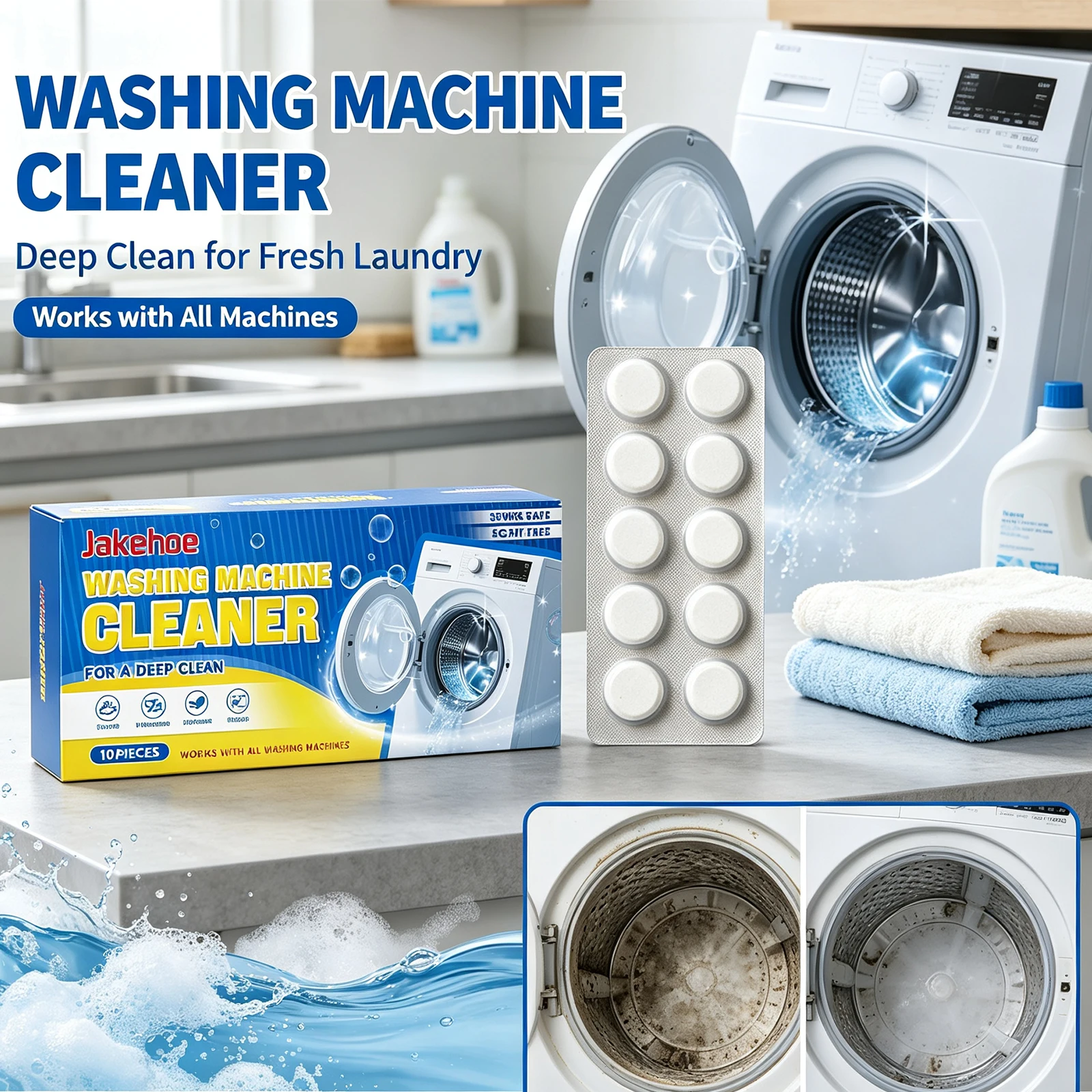 Deep Clean Washing Machine Cleaner Effervescent Tablets Limescale Mold Dirt Remover Deodorizing Household Laundry Tub Cleaning