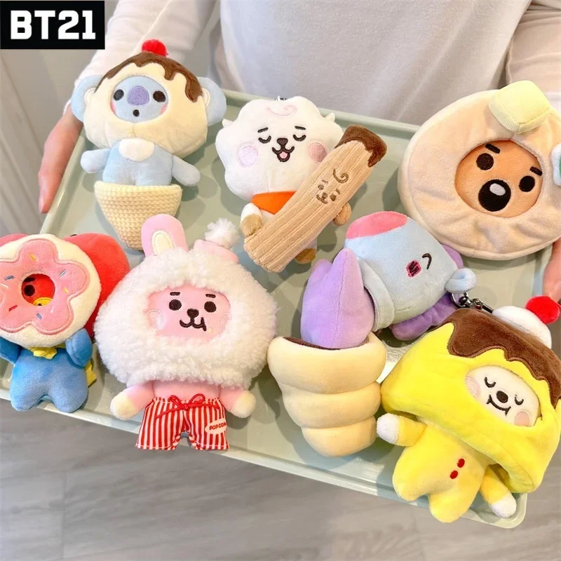 BT21 Popular Anime Kawaii COOKY KOYA Plush keychain pendant 10CM small animal cross-dressing dessert cake plush doll backpack pe