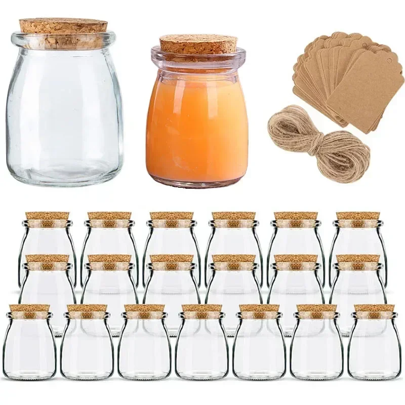 5Pcs 100/200ML Glass Yogurt Jars with Cork Lids Pudding Jars Glass Containers with Tags and Ropes for Family party Diy Honey