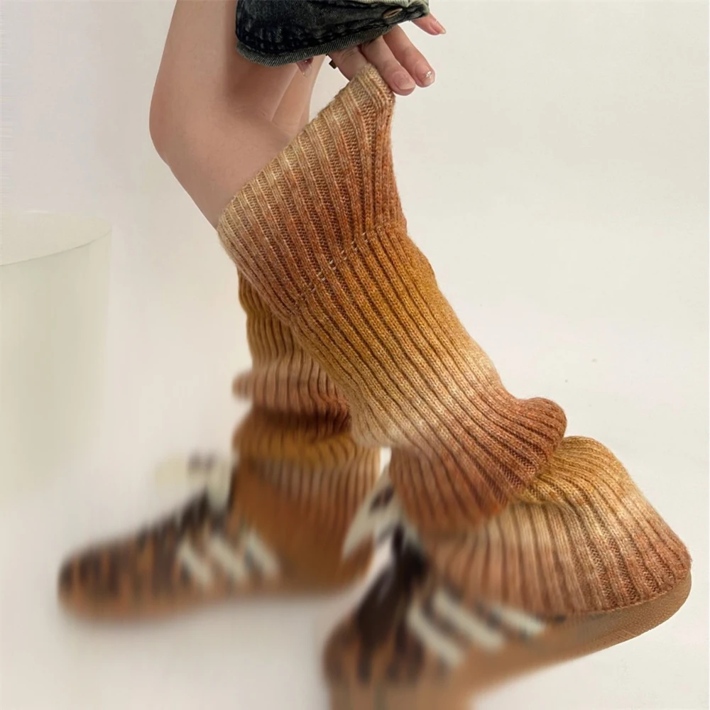 Autumn Winter New Trendy Gradient Contrast Color Warmth Foot Covers Soft Wool Leggings All-match Piles Socks Women's Leg Warmers