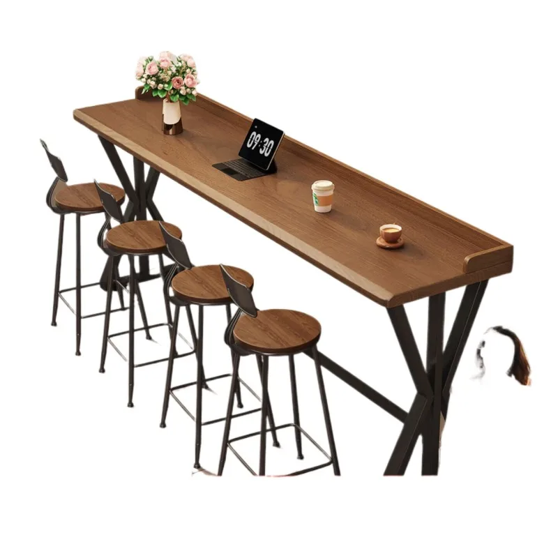 Solid wood bar table, simple modern balcony with blocking edge, office wall table