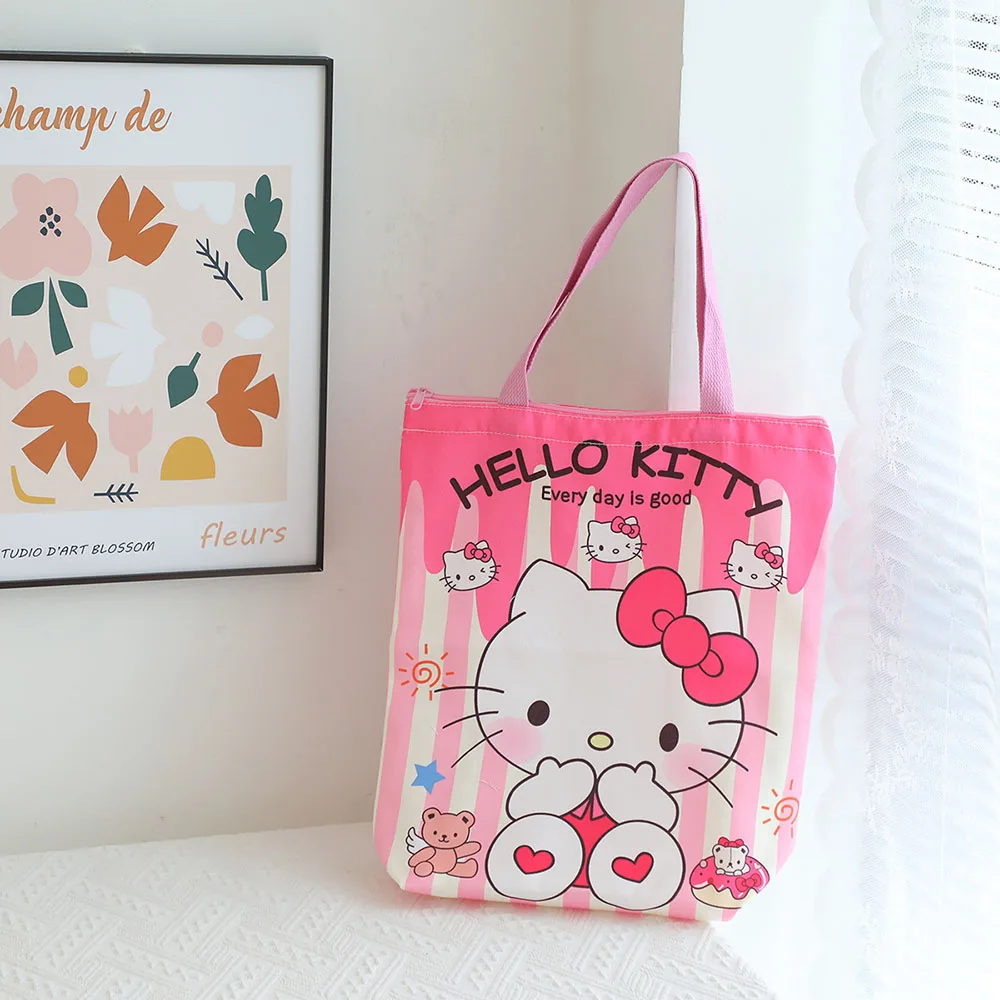 Sanrio Canvas Bag with Zipper Hellokitty Cinnamorol Reusable Shopping Shoulder Bag Large Capacity Tote Handbag Women's Backpacks