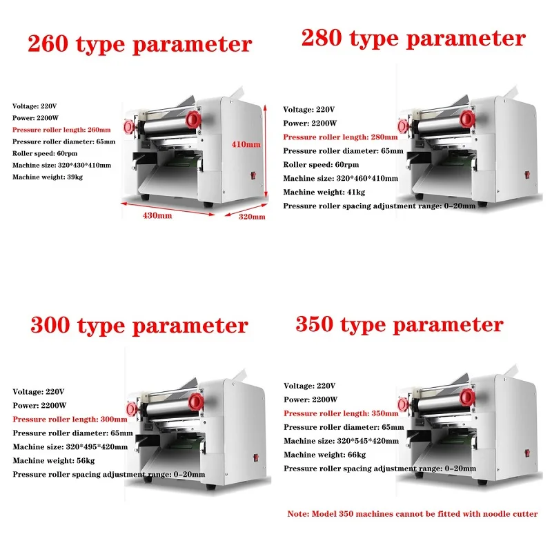 Electric Dough Roller Sheeter  Noodle Dumpling Pasta Maker Making Machine with Changeable Roller And Blade