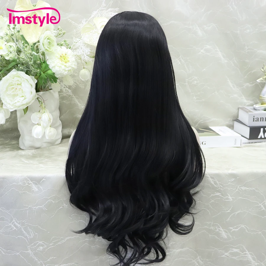 Imstyle Black Lace Wig Long Synthetic Lace Front Wig Heat Resistant Fiber Natural Wavy Lace Daily Cosplay Wigs For Women