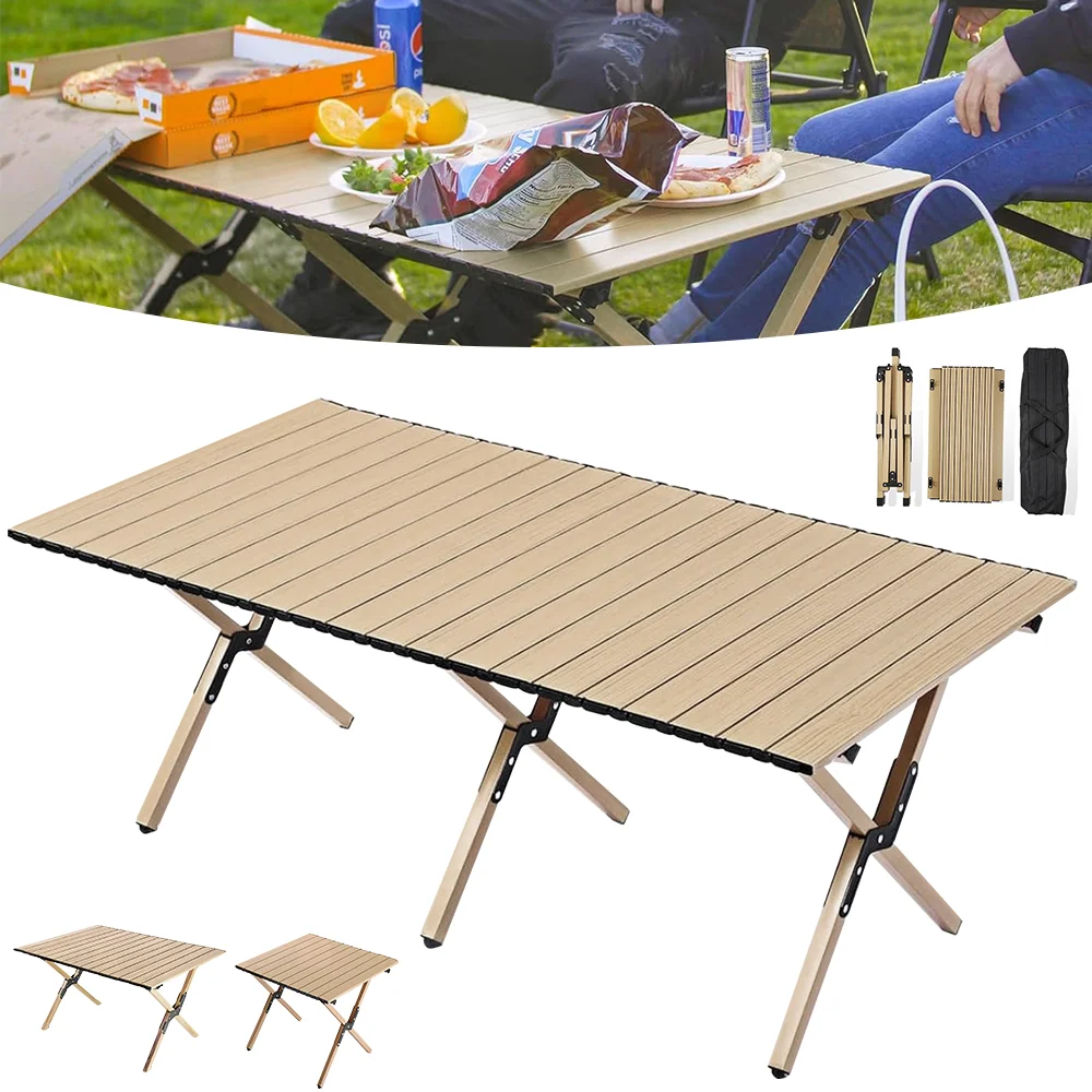 Table de camping pliable, table d'extérieur portable en bois, table pliante portable, table de camping pour patio, jardin, fête, pique-nique, barbecue