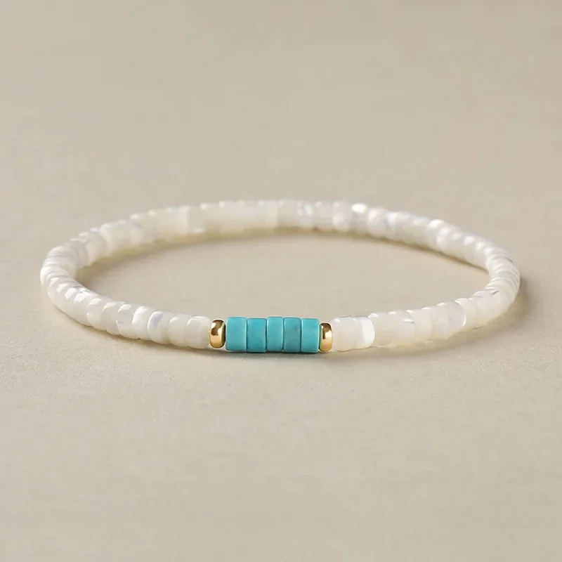 1pc Vintage Turquoise Bracelet Splicing White Elastic Chain Natural Stone Crystal Handmade Beaded Bracelets