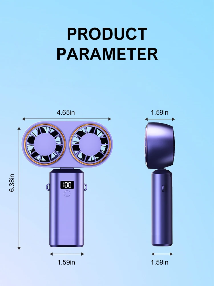 Handheld Electric Fan Compact Rechargeable Dual Fan Cooler Rechargeable Cooling Fan With Digital Display Personal Portable Fan