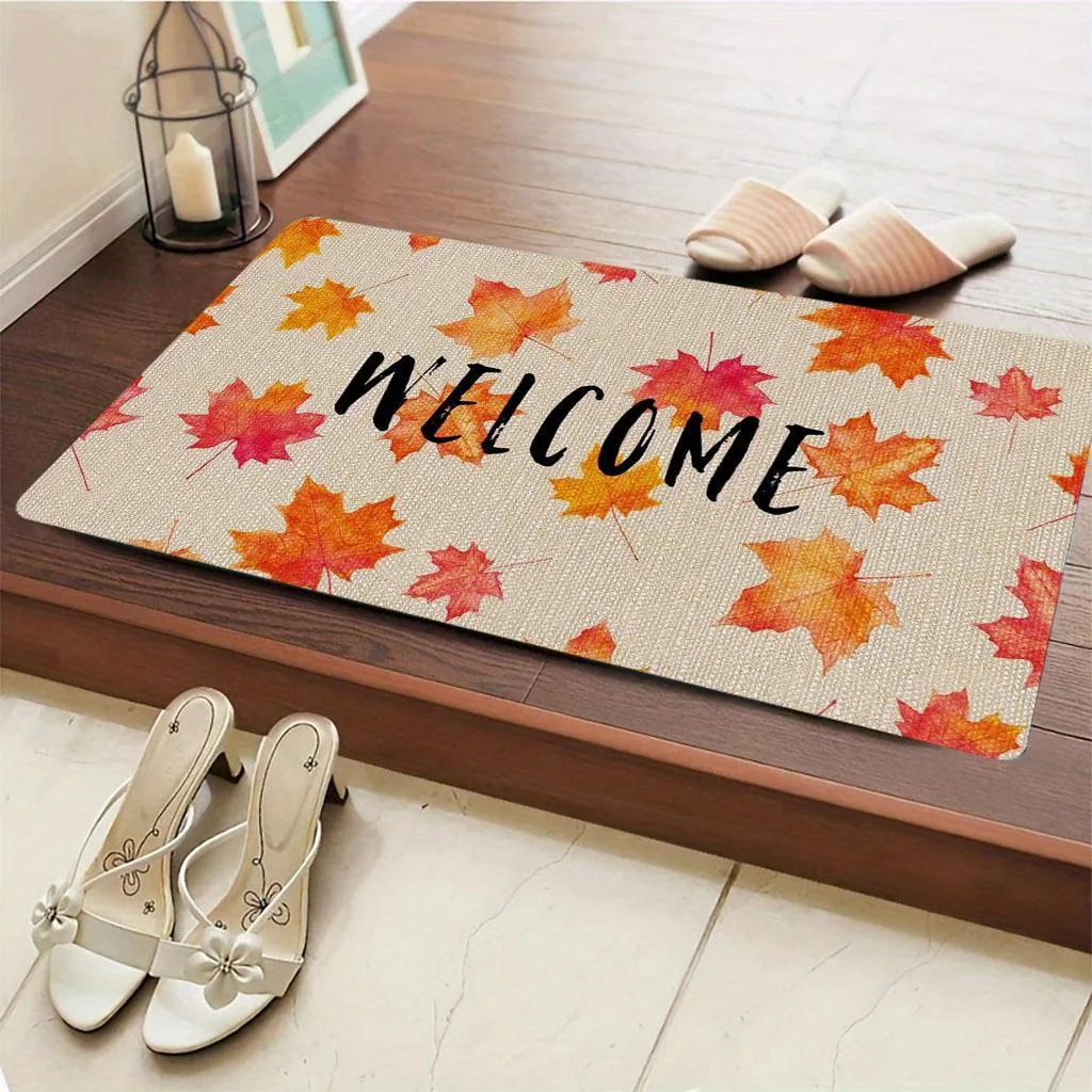 

1 приветственный коврик с кленовым листом — осенний декор фермерского дома на День благодарения, 100% полиэстер, подложка из ПВХ, можно стирать в машине