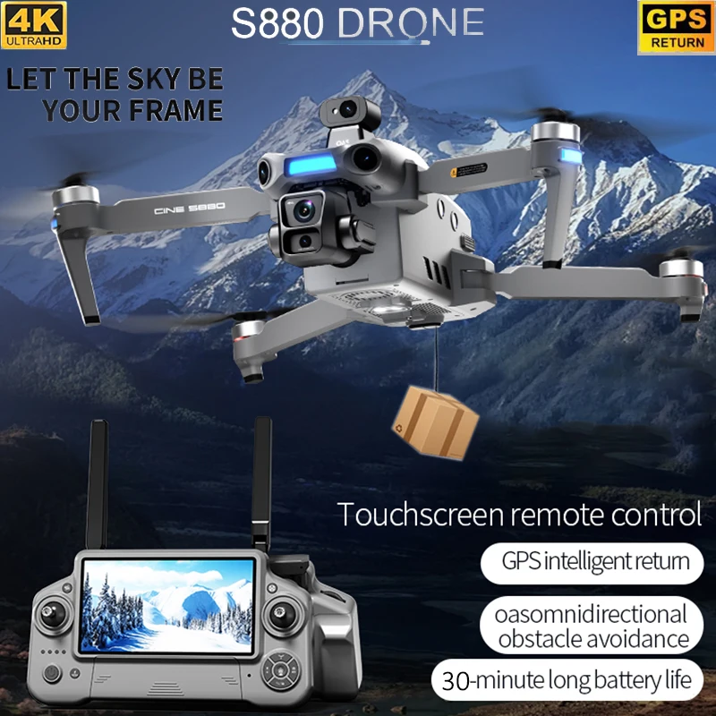 S880 PRO Drone 4K Camera 3-Axis Gimbal GPS Retur Brushless Obstacle Avoidance Touch Screen RC Quadcopter Toys Gifts Fishing Dron