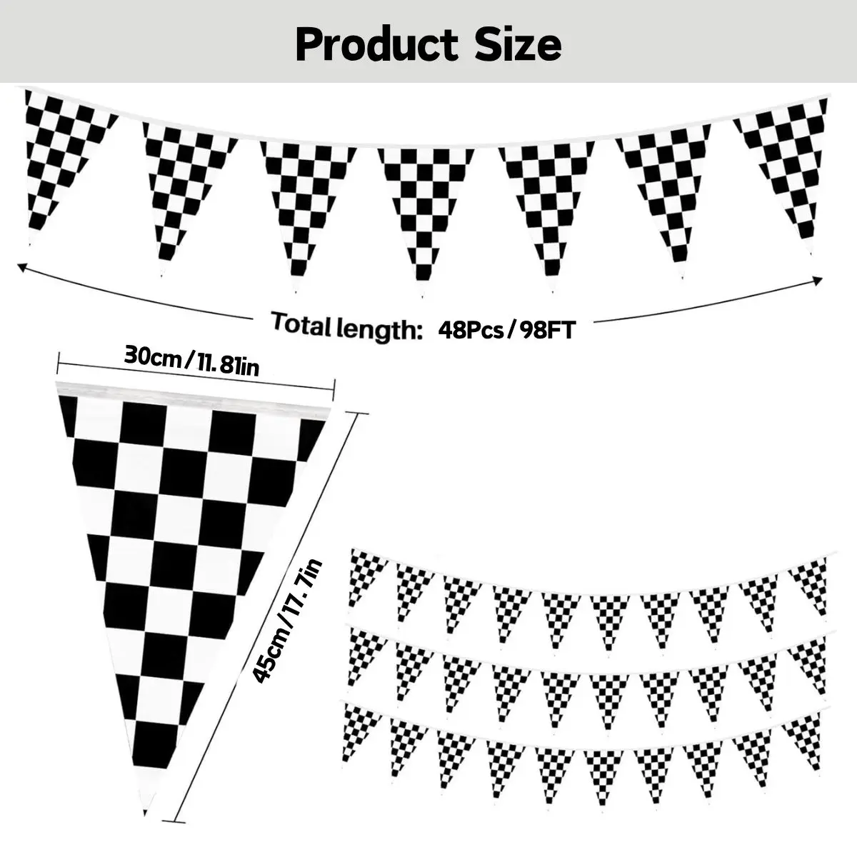 98/49 Feet Black and White Checkered Flag Banner Checkered Pennant Banner Racing Flag for Race Car Themed Birthday Party Decorat
