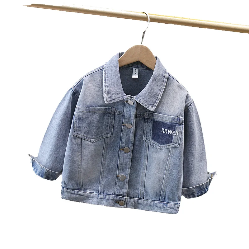 Novo casual bebê crianças jaqueta jeans com bolso para criança menino clássico jeans casaco infantil criança vintate azul jeans jaqueta outfits