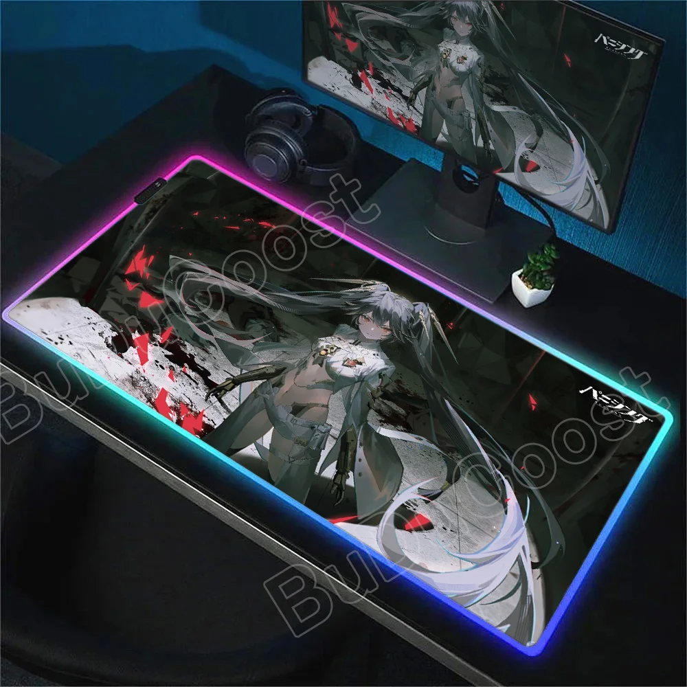 RGB Glowing Desk Mat Punishing Gray Raven Mouse Pad Laptop Gaming Anime Mouse Mat Cute Print Game Keyboard Pad 900x400 Mice Mats