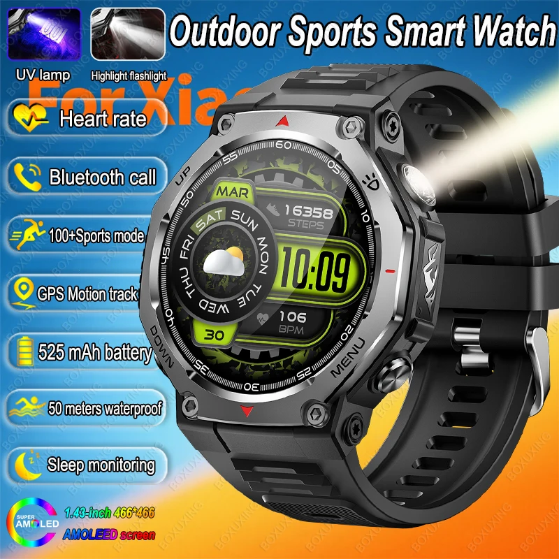 

New For Xiaomi Outdoor Sports Smart Watch T-Rex 3 Men 5 ATM Waterproof GPS Motion Track Heart Rate HD Bluetooth Call Smart Watch