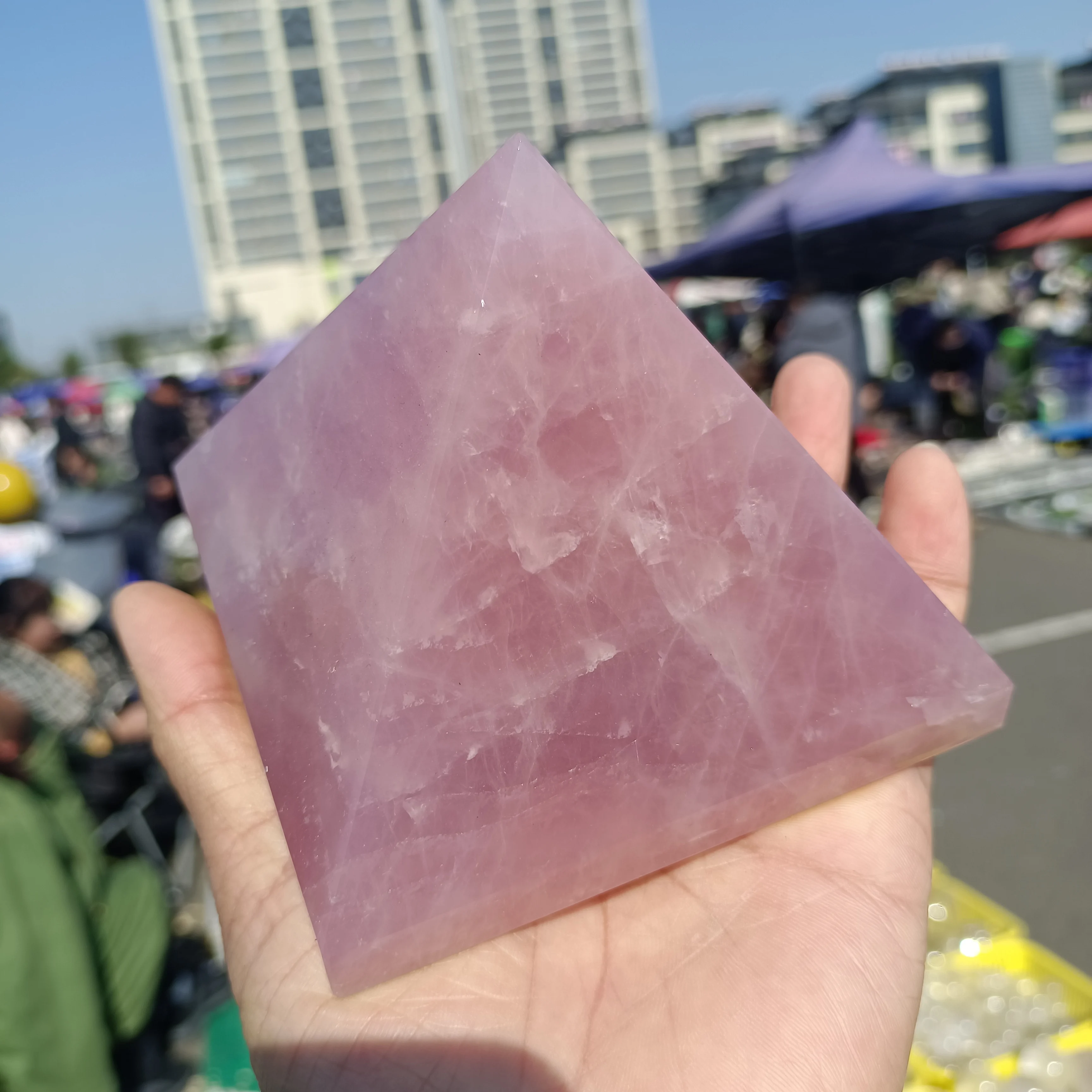 Natural Pink Quartz Crystal Pyramid, Quartz Mineral Specimen Reiki Healing Stone, Energy Demagnetization Meditation Pyramid