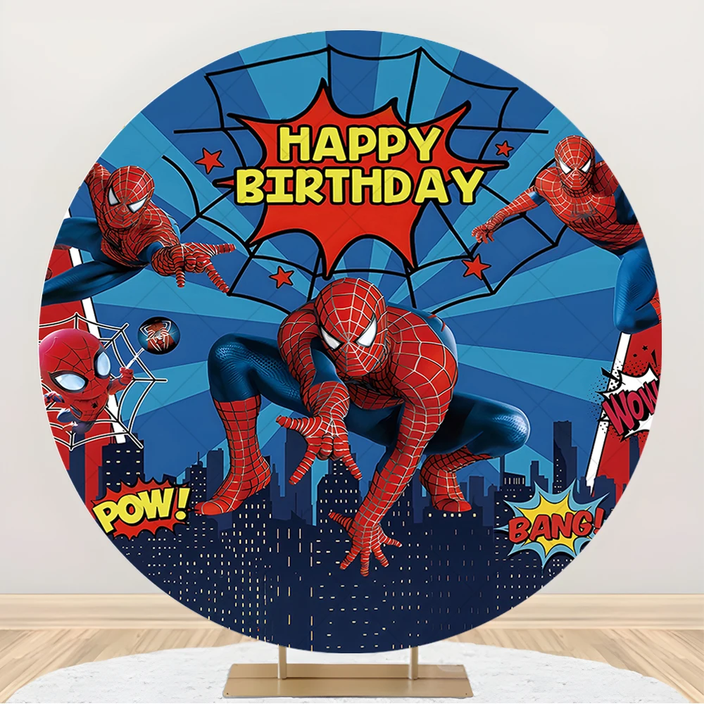 Spiderman Superhero Child Birthday Party Room Round Backdrop Custom Marvel Theme Photography Poster Studio Decoration Background