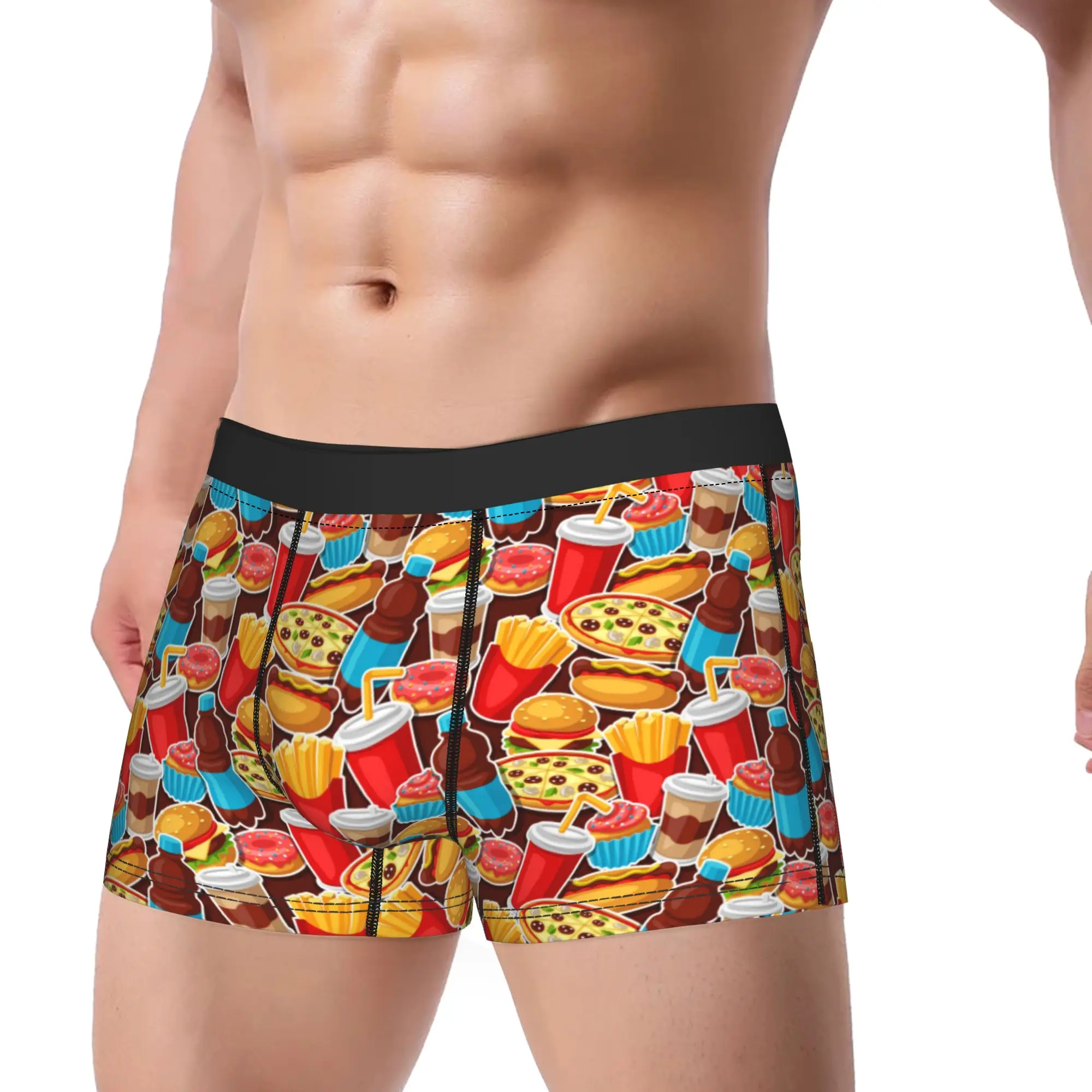 fast food meal Underwear  Men's Underpants Pattern Comfortable Trunk Trenky Shorts Briefs Big Size