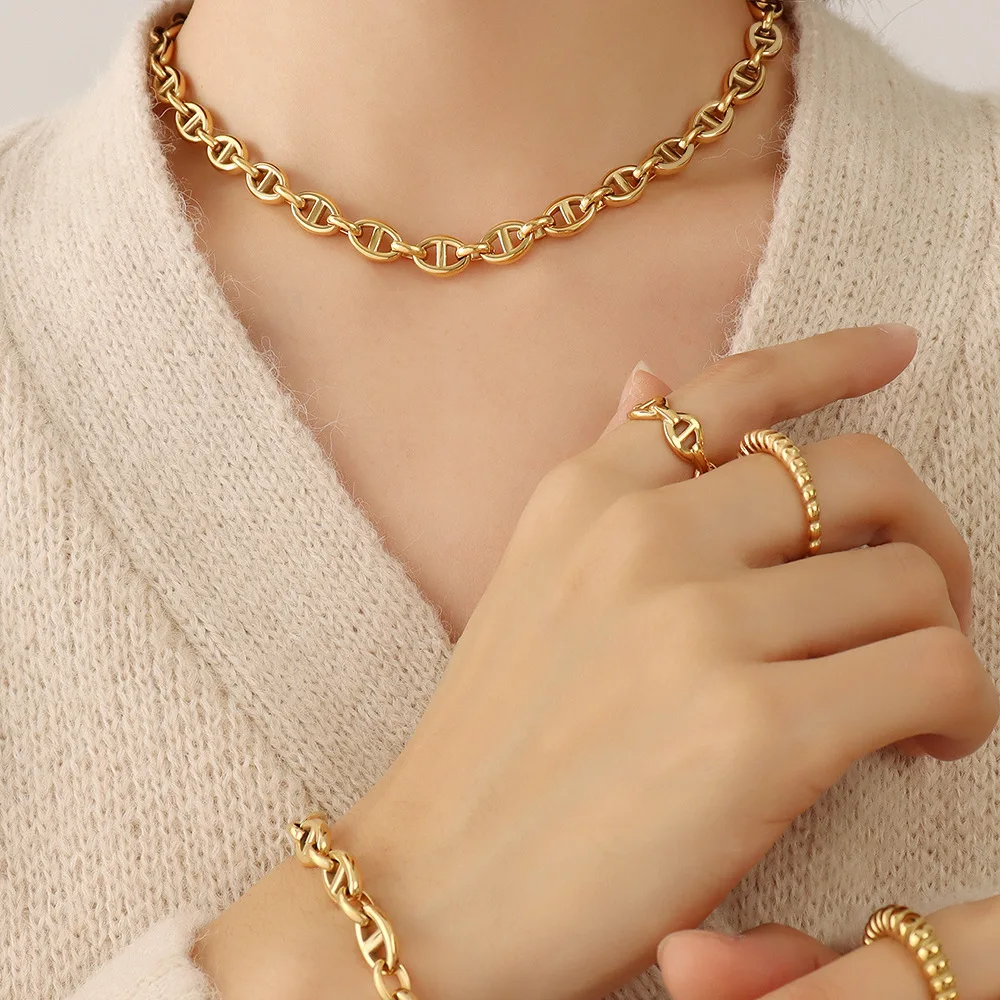 

Оптовая продажа, новые ювелирные изделия в стиле H ip-хоп, титановая цепочка из нержавеющей стали, ожерелье, браслет, кольцо, женский комплект ювелирных изделий