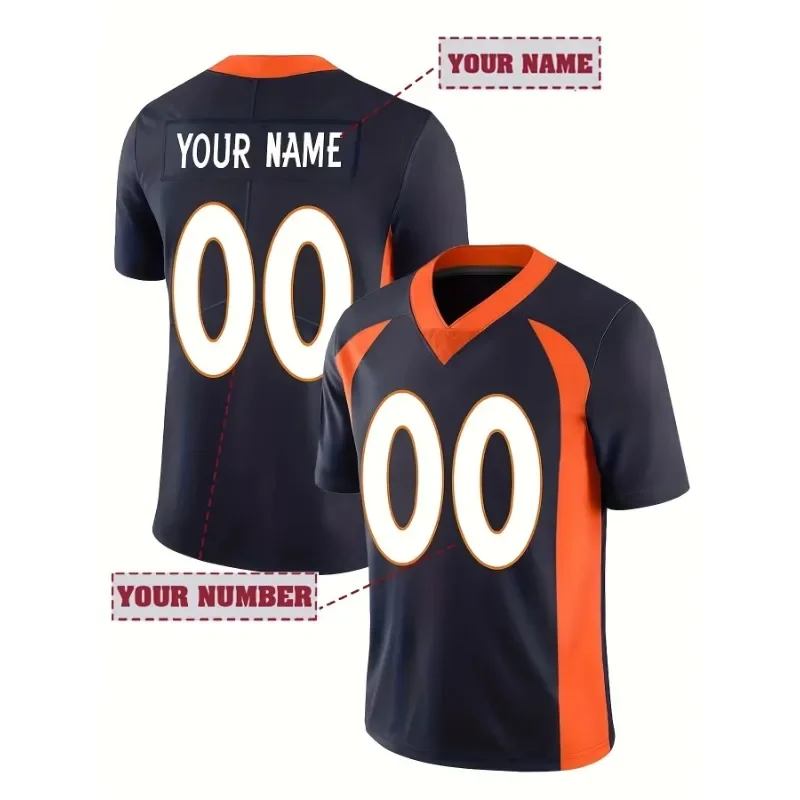 

Customized Name And Number Men's Embroidered American Football Jersey Denver Blue V-Neck Personalized Short Sleeved Shirt Party